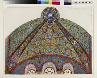 Zeichnung der Mosaiken im Gewölbe des Chors von San Vitale, Ravenna, 1884